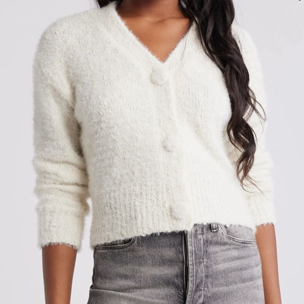 Urban Outfitters Cream Fuzzy Cardigan #16